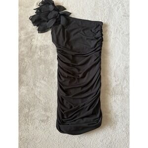 City Triangles Women's Size Medium Ruched One Shoulder Floral Strap Black Formal